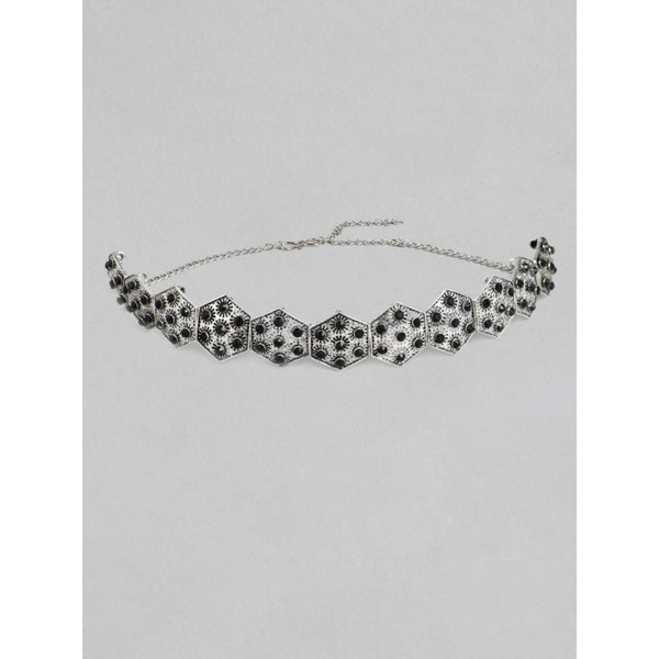 Women's Rose Gold Plated Alloy Choker (Silver & Black)