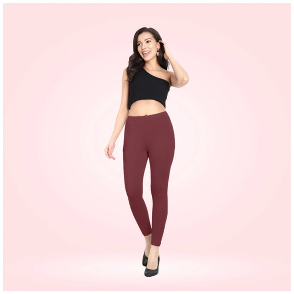 Women's Cotton Blended Solid Ankle legging (Maroon)