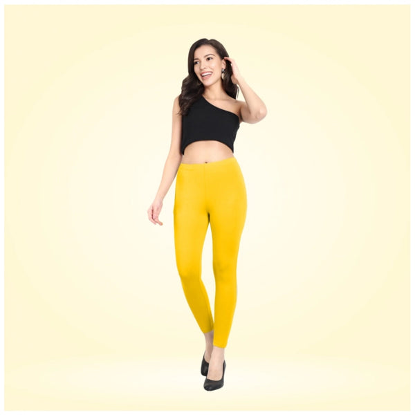 Women's Cotton Blended Solid Ankle legging (Yellow)