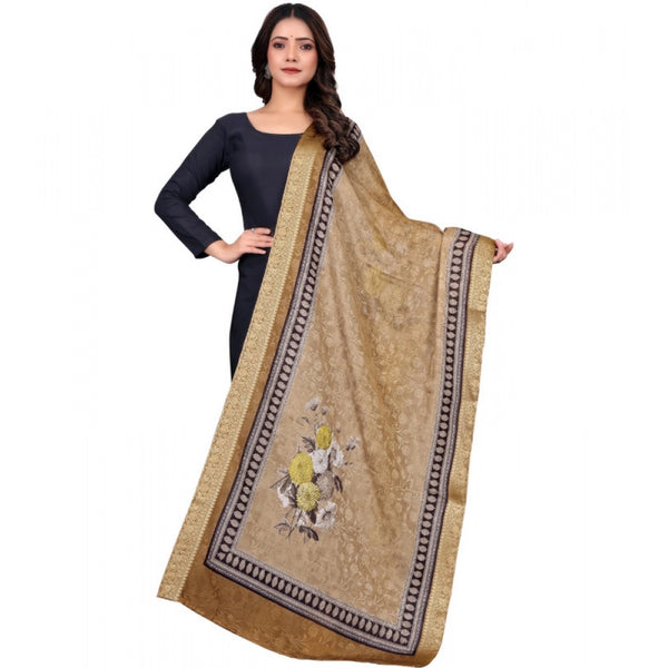 Women's chanderi silk Printed Dupatta (Beige, Length: 2 Mtr)