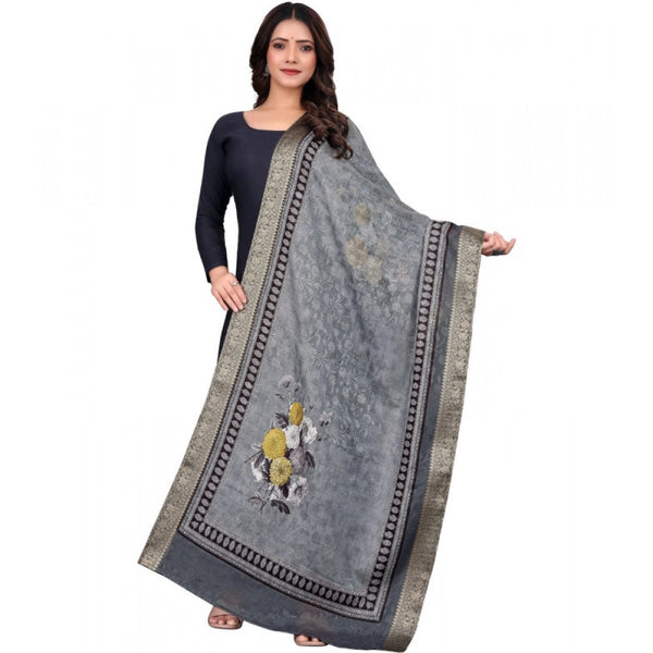 Women's chanderi silk Printed Dupatta (Gray, Length: 2 Mtr)