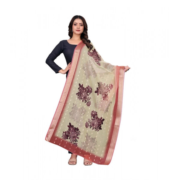 Women's chanderi silk Printed Dupatta (Beige, Length: 2 Mtr)