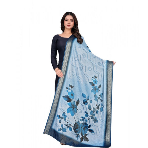 Women's chanderi silk Printed Dupatta (Blue, Length: 2 Mtr)