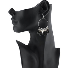 Women's Alloy Hook Dangler Hanging Tassel Fashion Earrings-Black