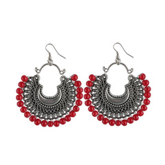 Women's Silver Plated Hook Dangler Hanging Beads Earrings-Silver