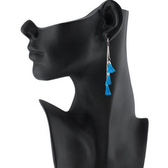Women's Tassels Beads Hook Dangler Hanging Hanging Earrings-Blue