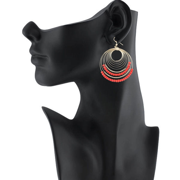 Women's Alloy Hook Dangler Hanging Beads Earrings-Gold