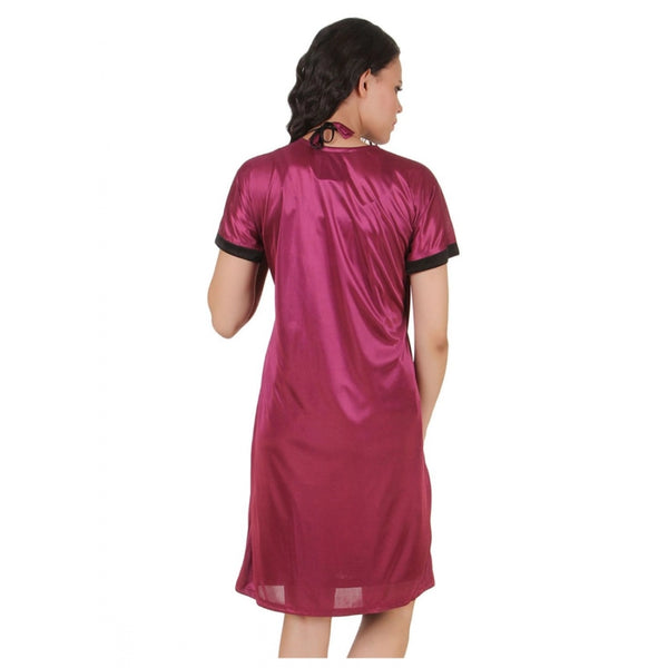Women's Satin Short Wrap Gown with Half Sleeve(Color: Dark Wine and Black, Neck Type: V Neck)