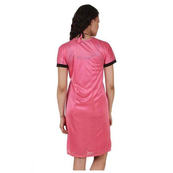 Women's Satin Short Wrap Gown with Half Sleeve(Color: Coral Pink, Neck Type: V Neck)