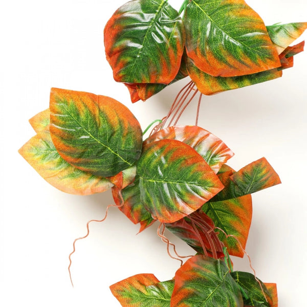 Pack Of 3 Silk Polyester Artificial Shaded Orange Green Leaf Vine Hanging Garland Foliage Flowers Leaf Plants For Wall Decoration (Color: Orange-Green,Length: 15 Feet)