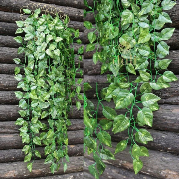 Pack Of 3 Silk Polyester Artificial Money Plant Leaf Vine Hanging Garland Foliage Flowers Leaf Plants For Wall Decoration (Color: Green,Length: 15 Feet)