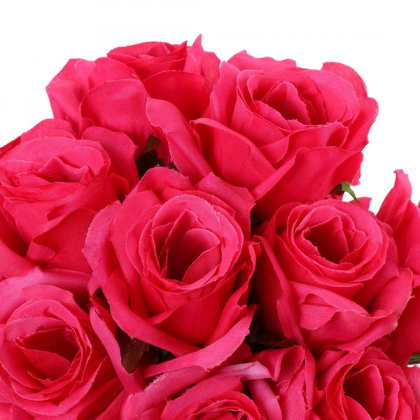 Silk Polyester Artificial Rose Flowers Bunch Bouquet Of 12 Roses For Home Decoration (Color: Pink,Length: 17 Inches)