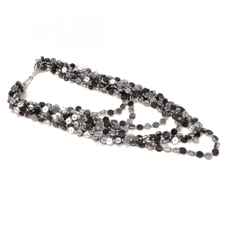Jewellery Stylish Silver Black Beads Necklace (Color: Grey)