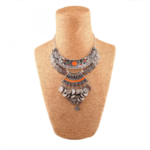 Designer Oxidised German Silver Tribal Necklace Pandeant Antique Necklace (Color: Silver)