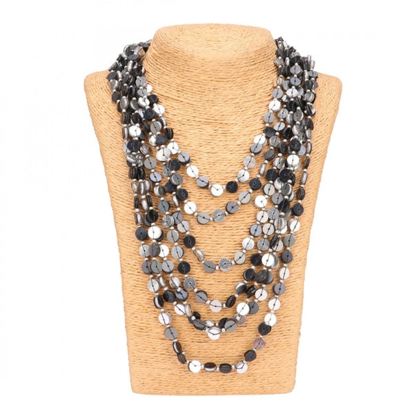 Jewellery Stylish Silver Black Beads Necklace (Color: Grey)