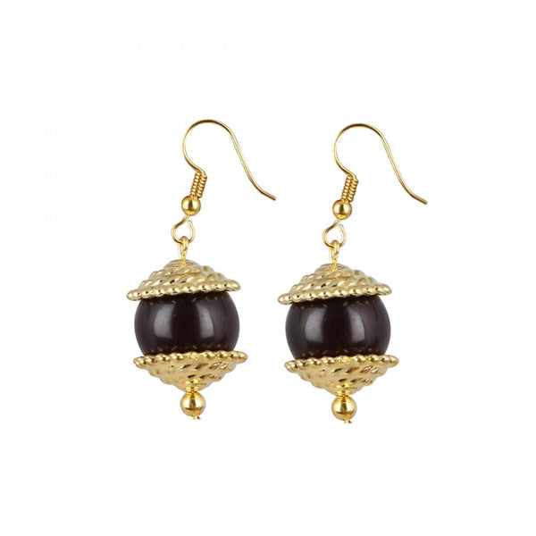 Women's Designer Dark Brown and Golden Beads South Style Necklace (Color: Black)