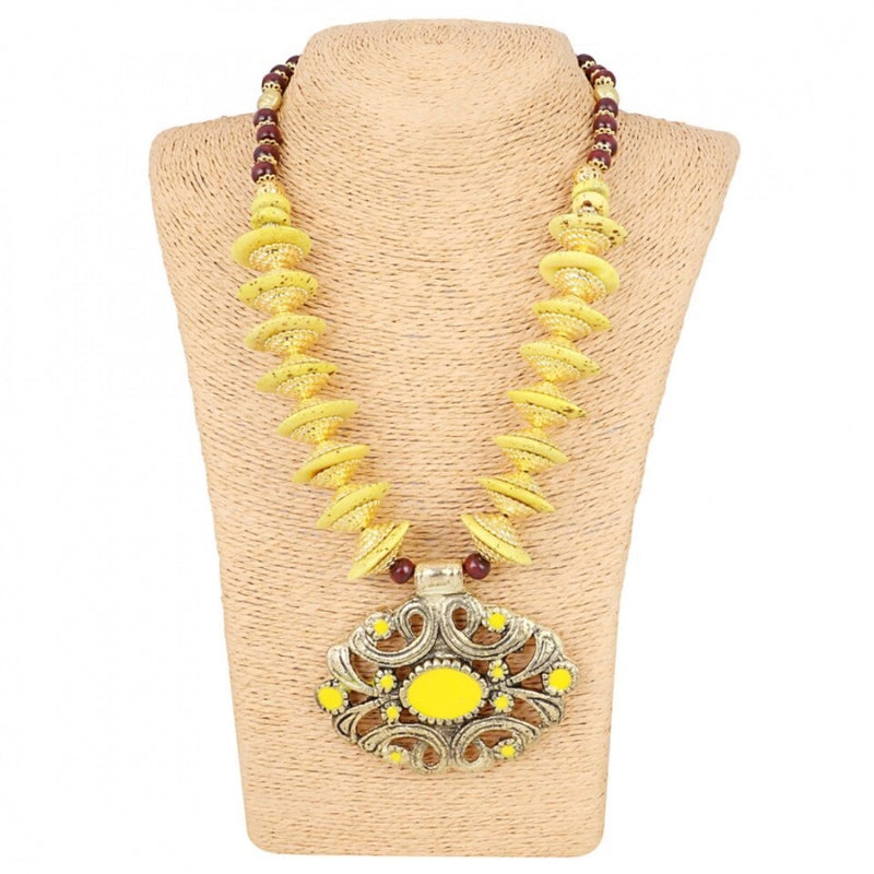 Women's Designer Yellow and Golden Beads Necklace (Color: Yellow)