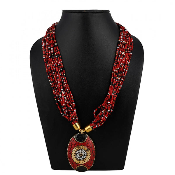 Women's Multicolor Tibetan Style Beads Necklace (Color: Red)