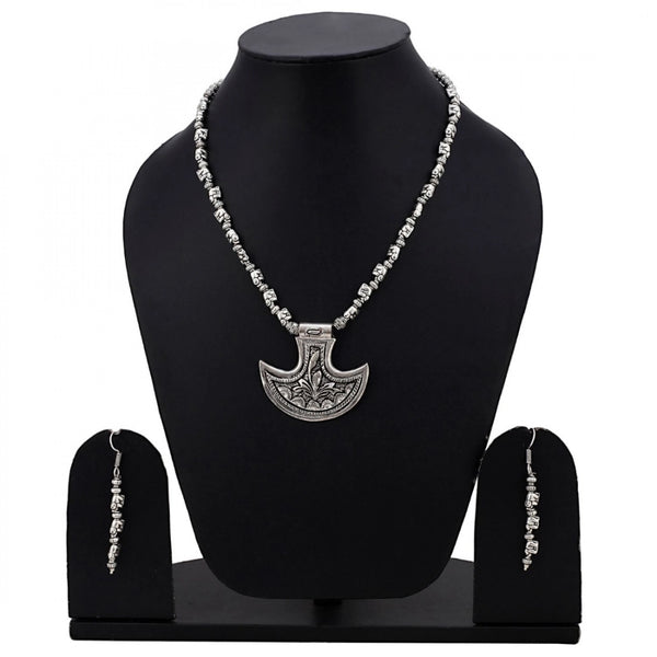 Silver Oxidised Contemporary German Silver Necklace Set For Women