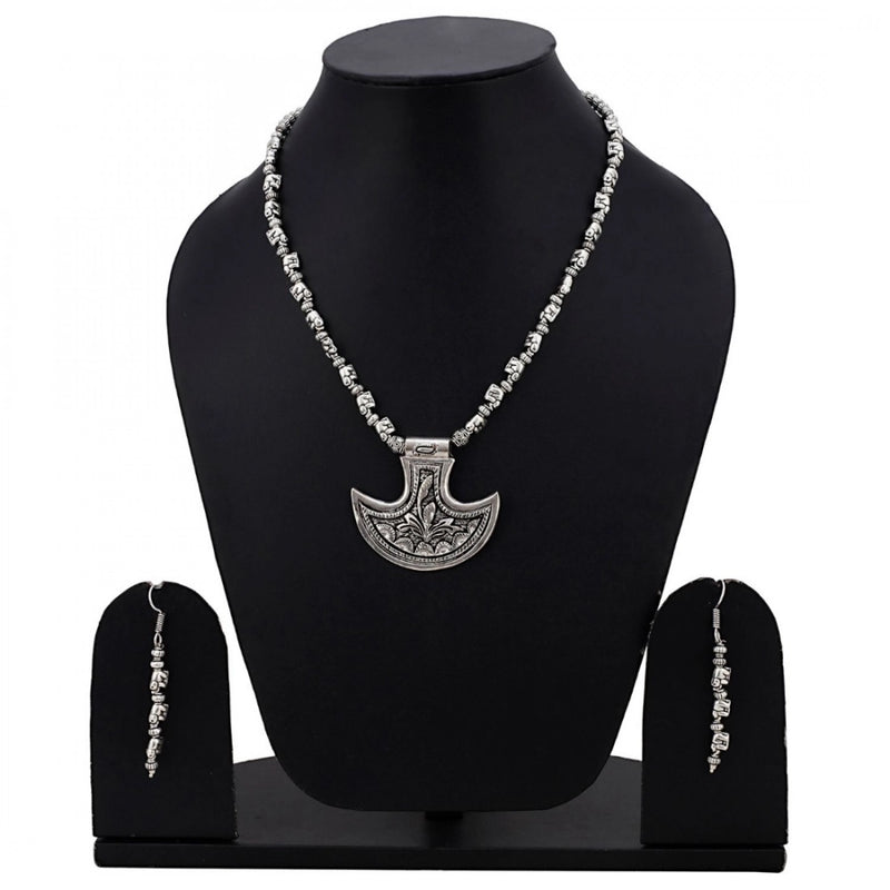 Silver Oxidised Contemporary German Silver Necklace Set For Women