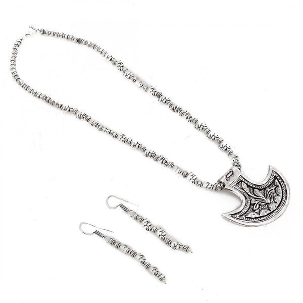 Silver Oxidised Contemporary German Silver Necklace Set For Women