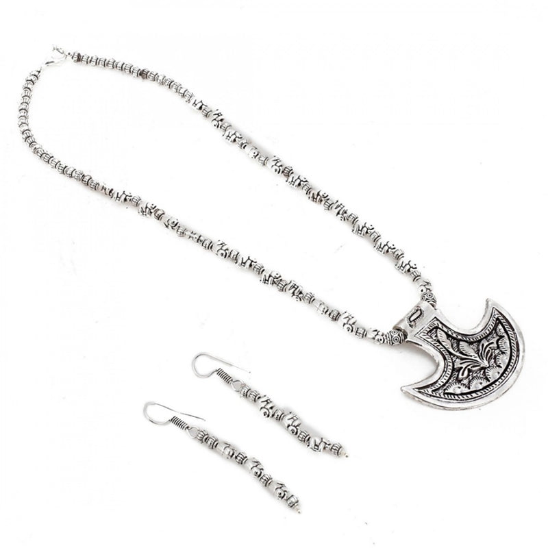 Silver Oxidised Contemporary German Silver Necklace Set For Women