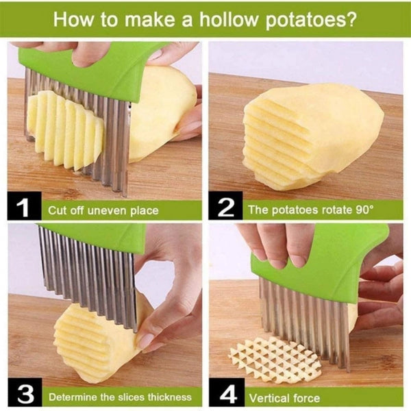 Pack Of_5 Wave Shape Stainless Steel Potato Cutter Slicer (Color:Assorted)