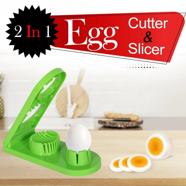 Pack Of 2 - 2 In 1 Boiled Egg and Mushroom Slicer Cutter Chopper Plastic With Stainless Steel Wired (Color:Assorted)
