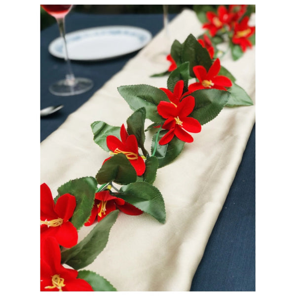 Artificial Lily Flower Vine Creeper With Big Green Leaves And 22 Lily Flowers For Home Decoraton (Color: Red, Material: Silk Polyester)