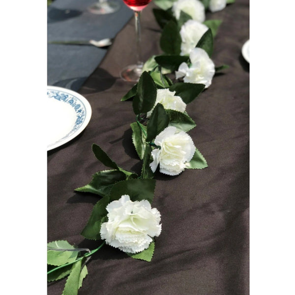 Artificial White Carnation Flower Vine Creeper With Big Green Leaves (Color: White, Material: Silk Polyester)