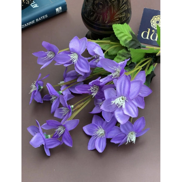 Artificial Flowers Bunch Bouquet Of Purple Blossoms For Home Decoration (Color: Purple, Material: Silk Polyester)