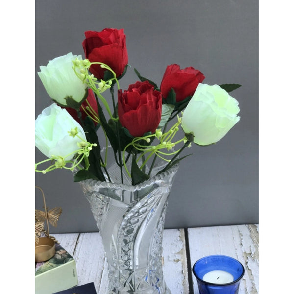 Artificial Rose Flowers Bunch Bouquet Of 7 Roses For Home Decoration (Color: Multi, Material: Silk Polyester)