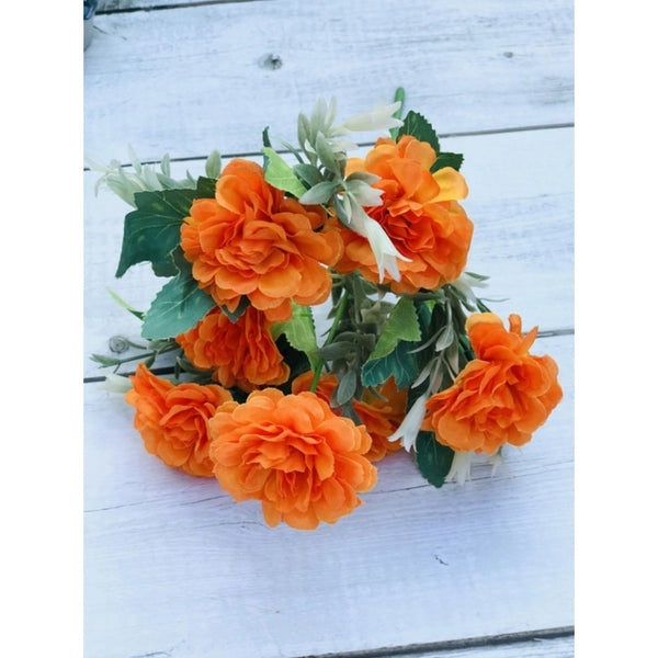 Artificial Flowers Bunch Bouquet Of 5 Marigold Genda Flowers For Home Decoration (Color: Yellow, Material: Silk Polyester)