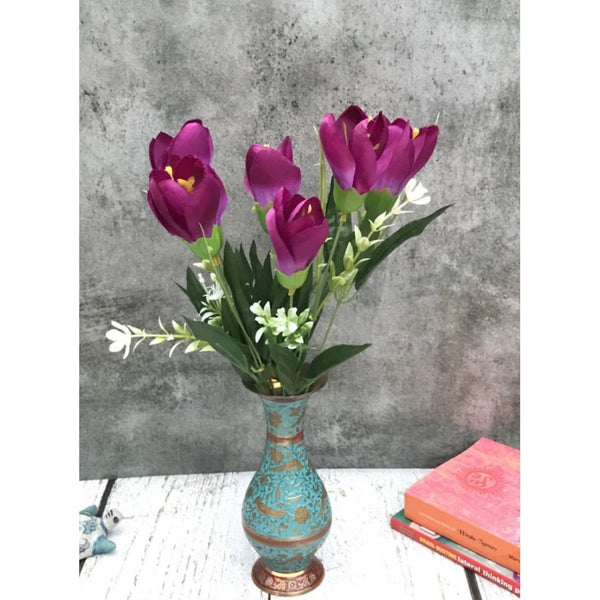 Artificial Flowers Bunch Bouquet Of Daffodil Tulip Flowers For Home Decoration (Purple, Material:Silk, Polyester)