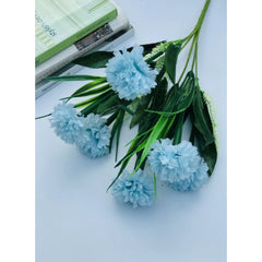 Artificial Flowers Bunch Bouquet Of 6 Chrysanthemum Flowers For Home Decoration (Blue, Material:Silk, Polyester)