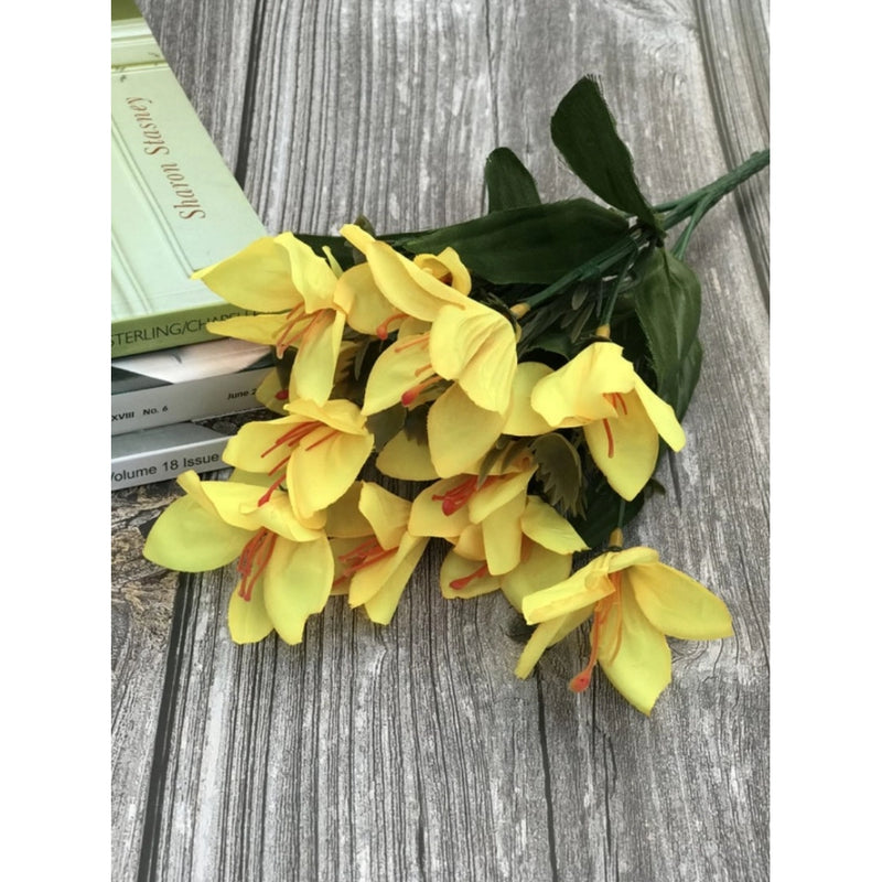 Artificial Flowers Bunch Bouquet Oflily Flowers For Home Decoration (Yellow, Material:Silk, Polyester)