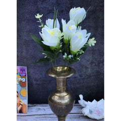 Artificial Flowers Bunch Bouquet Of Daffodil Tulip Flowers For Home Decoration (White, Material:Silk, Polyester)