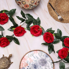 Artificial Rose Vine Flowers With Green Leaves For Home Party Garden Wall Decoration (Rani Pink, Material:Silk, Polyester)