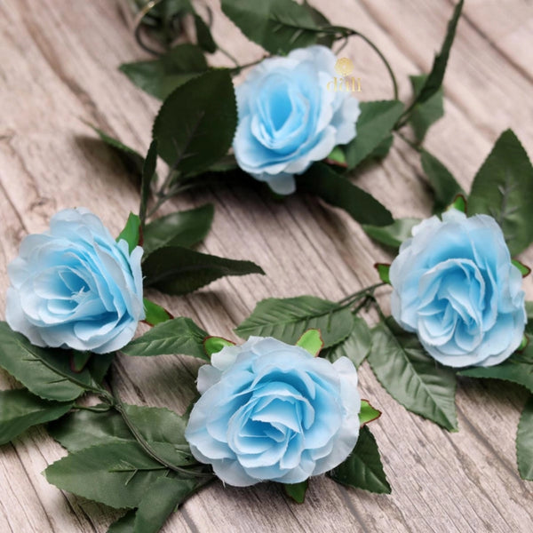 Artificial Rose Vine Flowers With Green Leaves For Home Party Garden Wall Decoration (Blue, Material:Silk, Polyester)