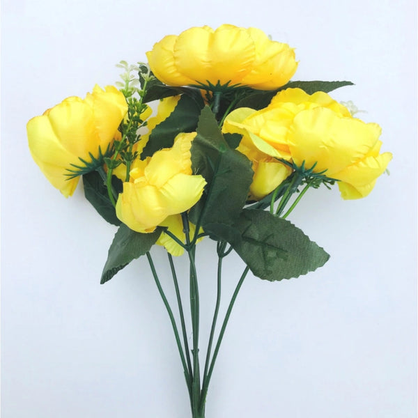 Artificial Flowers Bunch Bouquet Of 7 Poppy Flowers For Home Decoration (Yellow, Material:Silk, Polyester)