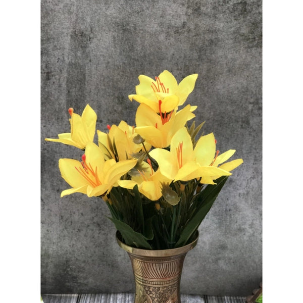 Artificial Flowers Bunch Bouquet Oflily Flowers For Home Decoration (Yellow, Material:Silk, Polyester)