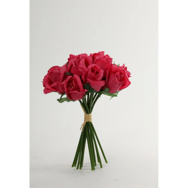 Artificial Rose Flowers Bunch Bouquet Of 13 Roses For Home Decoration (Dark Pink, Material:Silk, Polyester)