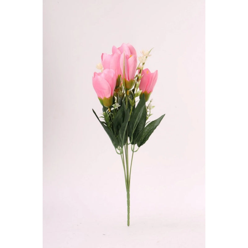 Artificial Flowers Bunch Bouquet Of Daffodil Tulip Flowers For Home Decoration (Light Pink, Material:Silk, Polyester)