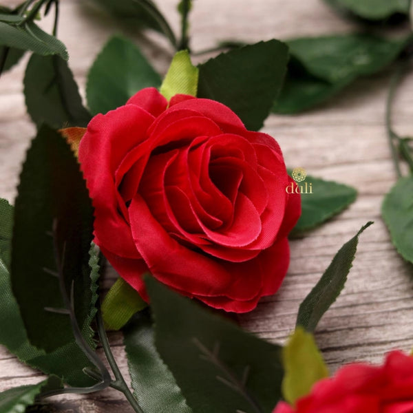Artificial Rose Vine Flowers With Green Leaves For Home Party Garden Wall Decoration (Rani Pink, Material:Silk, Polyester)