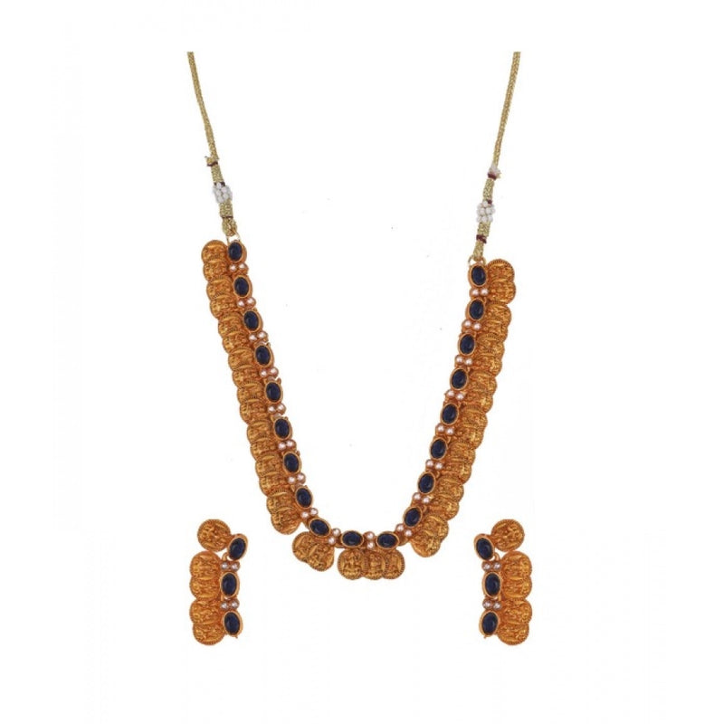 Women's Elegent Laxmi Coin Shape Jewellery Chowker Set (Blue, Free Size)