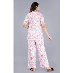 Women's Casual Half Sleeve Printed Viscose Rayon Shirt With Pyjama Pant Night Suit Set (Baby Pink)