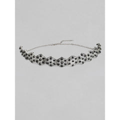 Women's Rose Gold Plated Alloy Choker (Silver & Black)