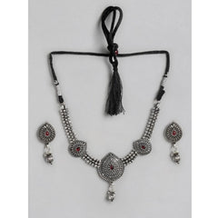 Women's Rose Gold Plated Alloy Necklace & Earings Set (Silver)
