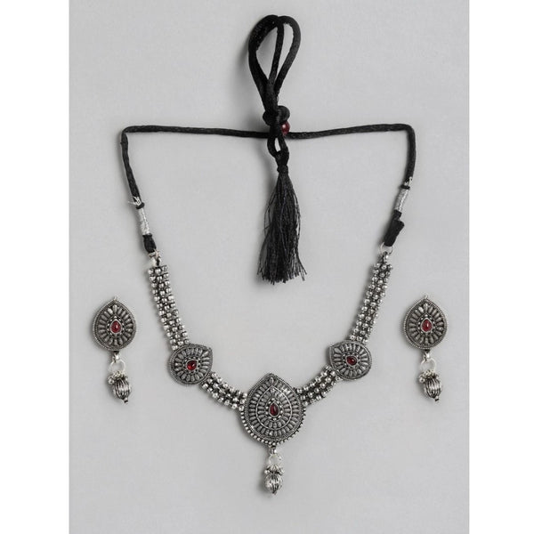 Women's Rose Gold Plated Alloy Necklace & Earings Set (Silver)