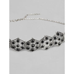 Women's Rose Gold Plated Alloy Choker (Silver & Black)